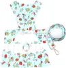 Abbigliamento per cani di piccola taglia No Pull Dog Harness Dress con guinzaglio Set Puppy Girls Vest Harness con Angel Wing Fiori carini Abiti da principessa stampati fragola con anello a D S A61