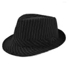 Berets Mode Leinen Kurzarm Fedora Hut für Herren Stripe British Style Gentleman Black Jazz Cap Damen Chapeu Panama Fedoras