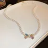 Kolczyki Dangle Luksusowe kolorowe kratownica z sercem Butterfly Drop Pearl Choker Naszyjnik dla kobiet Temperament Biżuteria Zestaw biżuterii