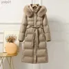 Parkas femininas jaqueta de inverno 2023 acolchoada pato branco casaco com gola de pele real/pele sintética quente e leve roupasL231118