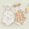 Kledingsets Baby Girl Summer Rompers Set Floral Spaghetti Barken Mouwloze jumpsuit en casual ruche shorts hoofdband 230418