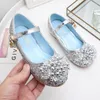 Flat Shoes Princess Kids Leather For Girls Flower Casual Glitter Children High Heel Pearl Rhinestone Wedding Party