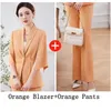 Damen zweiteilige Hose Elegante Frauen Orang Weiß Hosenanzug 2 Blazer Set Halbarm Jacke und Hose für Büro Damen Frühling Sommer Arbeit