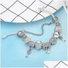 Charme Pulseiras Moda 925 Sterling Sier Amor Bowknot Coração Locker Chave Murano Lampwork Vidro Europeu Charme Beads Cristal Dangle Serve Dh3Iw