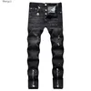 D2 Designer for Mens Dsquare Dsq2 Trendy Hiphop Ripped Pants Black Digital Printed Mid Rise Small Straight Leg Denim Trousers Men Jeans Designers Pan