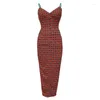 Casual Dresses Knitted Autumn 2023 Print Dress V Neck Stretch Pattern Spaghetti Strap Boho Beach Sundress