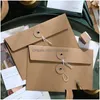 Present Wrap Simple Retro Archive Bag Kraft Paper Envelope Lagring Winding Strap Wholesale LX4868 Drop Delivery Home Garden Festive Par Dhyxa