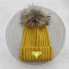 Designer Winter Knitted Beanie Woolen Hat Women Chunky Knit Thick Warm faux fur pom Beanies Hats Female Bonnet Beanie Caps gift