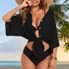 Damen Bademode Frauen Solid Shirt Badeanzug Vertuschung Button-Down Strand Vertuschung Kleider Bikinikleid Lose 4