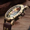 Relógios de pulso 2023 Relógio de bronze retro masculino Relógio de esqueleto automático Relogio Relogio vintage Casual Wristwatch