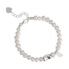 Pulseras de encanto Minar Classic Genuino Perla de agua dulce Pulsera con cuentas Color plata Metal Bean Strand para mujeres Joyería casual