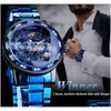 Orologi da polso Vincitore Orologio meccanico con diamanti trasparenti Blu Scheletro in acciaio inossidabile Orologitop Brand Luxury Business Lumi Dhgarden Ot8Ix