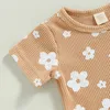 Clothing Sets 0211 Lioraitiin 018M Infant Baby Girl 2Pcs Summer Outfits Short Sleeve Waffle Knit Floral Tshirt Shorts Set 230418