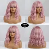 Синтетические парики Jonrenau Curly Bob Middle Long Natural Wave Hair с челкой для женщин розовый косплей высокий температура 230417