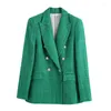 Vestes pour femmes femmes vert Tweed texturé Blazer 2023 automne mode dames bureau mince costume veste femme poitrine vêtements de cérémonie