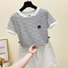 T-shirt da donna gkfnmt Poleras Mujer Tshirt Femme Stripe T-shirt da donna T-shirt da donna in cotone Slim Donna Summer Camiseta Feminina Casual 230418