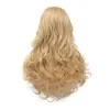 Ge WW1-06# Populär naturlig frisyr Kvinnors medium Långt lockigt hår WAVY Golden Wig Headbonad