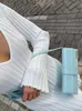 Lässige Kleider Damen Gestricktes langes Kleid Herbst Winter Elegant Plissee A-Linie Midi Kleider Damen V-Ausschnitt Lässige Damen Gerippte Maxi Robe 230418
