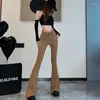 Pantaloni da donna Ins Chic Design Skinny Stretch Flare Party Club Lady Streetwear Fasciatura Vita alta Bell Bottom Sexy Piano Lunghezza Pantalon