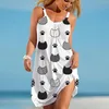 Robes décontractées mignon dessin animé imprimer pour les femmes 2023 sans manches en vrac été plage vacances robe d'été Hawaii femme vêtements de plage Vestidos