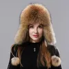 BeanieSkull Caps Natural Pele Chapéu de Aviação Russa com Orelhas Ushanka Mulheres Inverno Quente Fofo Elegante Feminino Cauda Cap Moda Chapéus Reais 231117