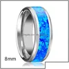 Anéis de casamento Anéis de casamento 4mm para homens mulheres anel de aço inoxidável azul fogo opala inlay banda de luxo jóias de noivado anillos mujerw dhn4i