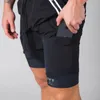 Shorts masculinos verão correndo ginásio jogging treinamento de fitness secagem rápida fisiculturista 2 em 1 azul marinho casual 230417