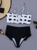Dames badkleding zwarte witte print ruches bikini micro push up zwempak 2023 dames biquini tweedelige pak zwembaden zwemmen groothandel