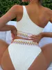 Traje de baño de mujer Puntada Detalle Bikini Un hombro Traje de baño Mujer Cintura alta Traje de baño Mujer Acolchado Traje de baño Natación Ropa de playa Verano 230417