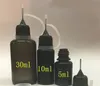 Bouteille d'aiguille de couleur noire E liquide 5ml 10ml 30ml, bouteilles de remplissage vides en plastique souple, compte-gouttes compressible LDPE, huile de jus à pointe d'aiguille