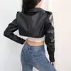 Cuir en cuir féminin noir Pu Crop Jacket Street Wear Punk Style Womens Coats à manches longues Zipper Zipper Fashion 230418