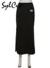 Skirts Sylcue Simple Black Split Sexy Slim Versatile Light Cool Thin Summer Women's Mature Feminine Charm Street Skirt Long 230417