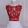 Et blanc robe de bal rouge robes de bal deux pièces nouveau pas cher bijou cou dentelle appliques 3D fleurs florales tulle longue robe de soirée formelle