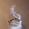 Folhas graciosas ambas as extremidades do anel aberto cor prata menina coquetel anéis brilho cristal zircão moda feminina jóias moda jóiasanéis mulheres anel aberto folhas