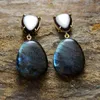 Orecchini a bottone di lusso ipoallergenici da donna pietre labradorite gocce d'acqua orecchini pendenti gioielli retrò bijoux all'ingrosso