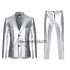 Mäns kostymer blazers mäns glänsande guld 2 stycken kostymer blazerpants terno masculino modeparty dj klubb klänning tuxedo kostym män scen sångare kläder 231118