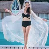 Malha feminina feminina longa fina de renda de renda de verão Protele solar de férias com biquíni na praia Smock Tops para feminino