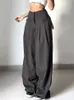 Damenhosen Capris HEYounGIRL Raffen Lässige Hosen mit weitem Bein Frauen Hohe Taille Straße Basic Lose Sweathose Koreanische Retro Graue Bürodamenhose 230418