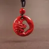 Pendant Necklaces Cinnabar Dragon And Phoenix King's Sand Hollow-out Ping An Chinese Zodiac Jewelry Male Female Lovers