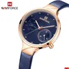 손목 시계 Naviforce Women Fashion Blue Quartz 시계 레이디 가죽 watchband 고품질 캐주얼 워터 푸른 손목 시계 선물 선물 Dhgarden Othhl