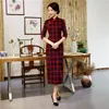 Этническая одежда Shanghai Story 2023 Продажа длинное китайское платье хлопка Qipao Plaid Cheongsam решетка для женщин