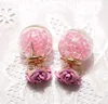 1 paio di moda carino donna ragazza elegante squisito orecchio stud zircone cristallo tre fiori rosa sfera di vetro doppi lati orecchini orecchini orecchini doppio zircone