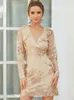 Casual Dresses SRUBY Long Sleeve Dress Temperament Dinner Perspective Mesh Flower Sequin