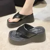 Slippers Silver PU leather thick Paltform flip for women's fashion high wedge T-shaped sandals for women's summer anti-skid thick sole slider 231118