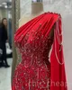 2023 april Aso Ebi Red Mermaid Prom Dress sjöjungfru pärla kristaller kväll formell parti andra mottagning födelsedag engagemang klänningar klänningar mantel de soiree zj5808