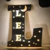 Lamps Shades Custom Name Wall Decor LED Wall Lamp 26 Letter Hollow With Stars Moon For Couples Baby Kids Bedroom Personalized Wooden Light 230418