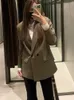 Kvinnors kostymer blazer mode dubbelbröst plus storlek kappa vintage lång ärmfickor kvinnliga ytterkläder chic 230418