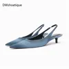 Sandales bout pointu demin femmes slingbacks chaussures habillées à talons bas et fins 230417