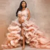 Prom Tulle Ruffles Dresses Spaghetti Straps Pregnant Women s Dress Sheer Long Maternity Gowns for Photo Shoot Party