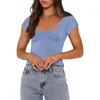 T-Shirts pour femmes, Sexy, été Y2k, haut court, col en cœur, manches courtes, hauts de sortie, dos nu, Slim Fit